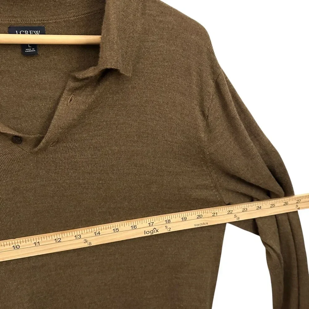 J. Crew Men's Brown Merino Wool Blend Henley Sweater Size L‎